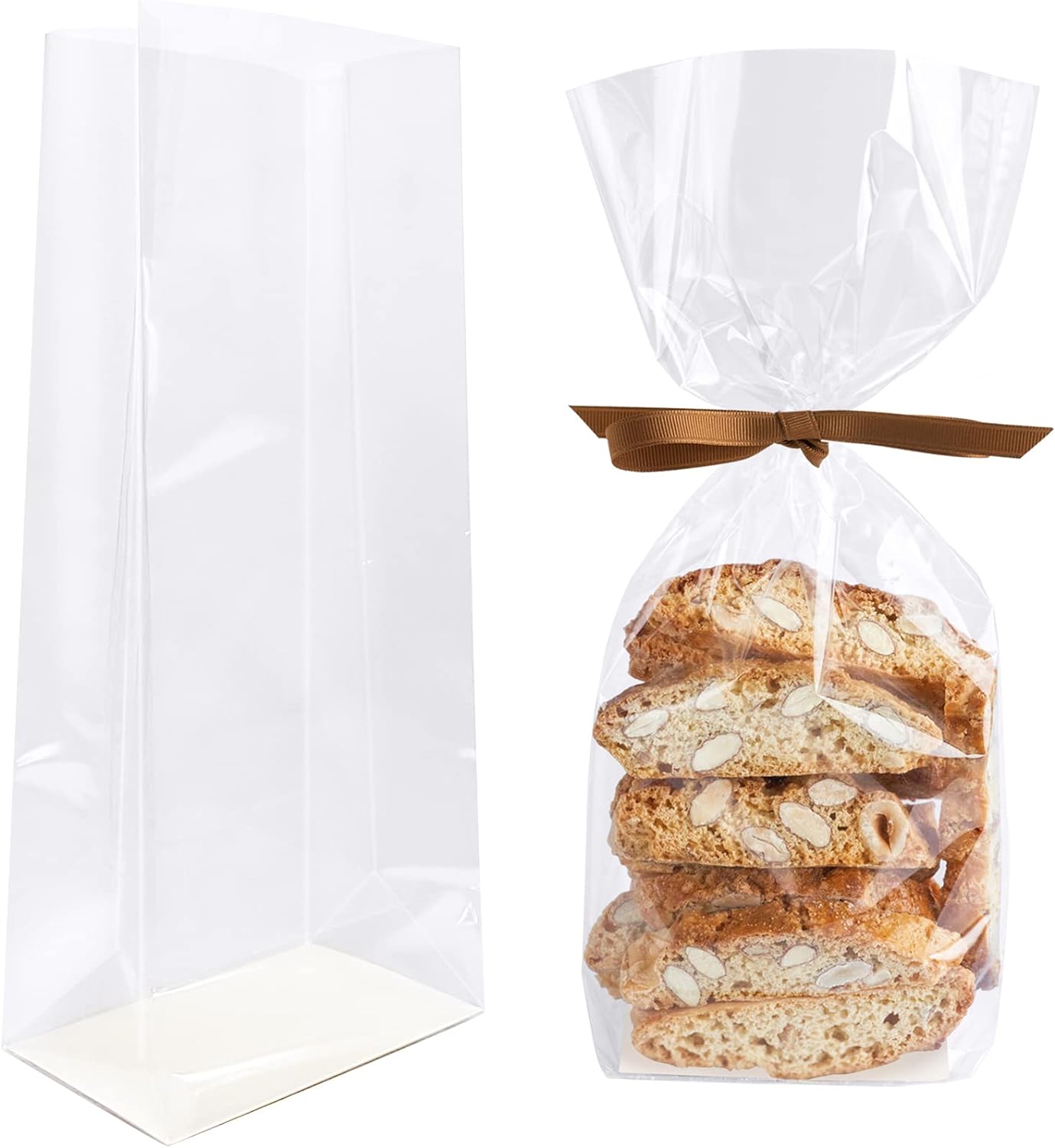 Gusseted Flat Bottom Cellophane Bags with Paper Insert 50Pcs 4x2x8 Inches Smore Bags