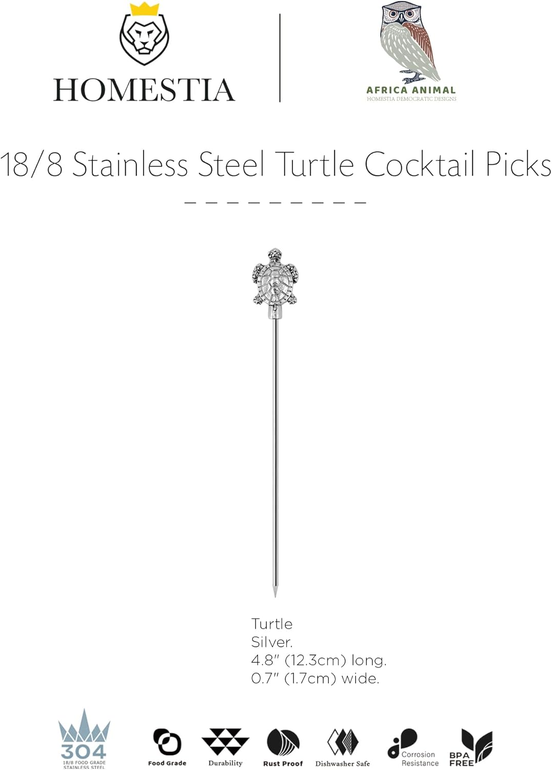 Homestia Stainless Steel Cocktail Picks, 4.7 Inch Reusable Martini Olive Picks, Metal Garnish Skewers for Drinks, Appetizers, Bloody Mary - Set of 6 Metal Cocktail Picks for Party Bar