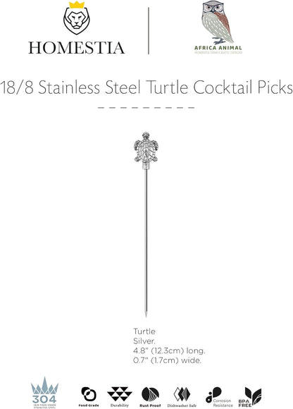 Homestia Stainless Steel Cocktail Picks, 4.7 Inch Reusable Martini Olive Picks, Metal Garnish Skewers for Drinks, Appetizers, Bloody Mary - Set of 6 Metal Cocktail Picks for Party Bar