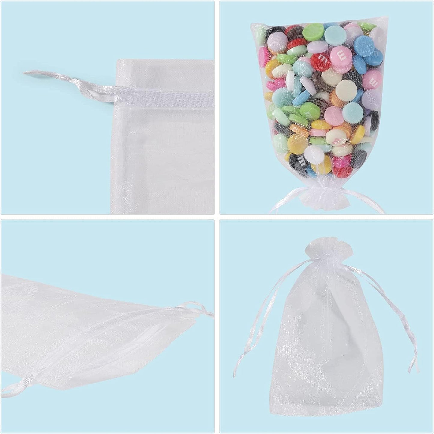 ANZNKU 50 Pack Organza Bags 5 x 7 in White Small Mesh Gift Bags Bulk Drawstring for Wedding Party Favors, Little Goodie Bag for Candy Jewelry Soap Makeup, Treat Sachet Pouch for Mothers Gifts Wrap
