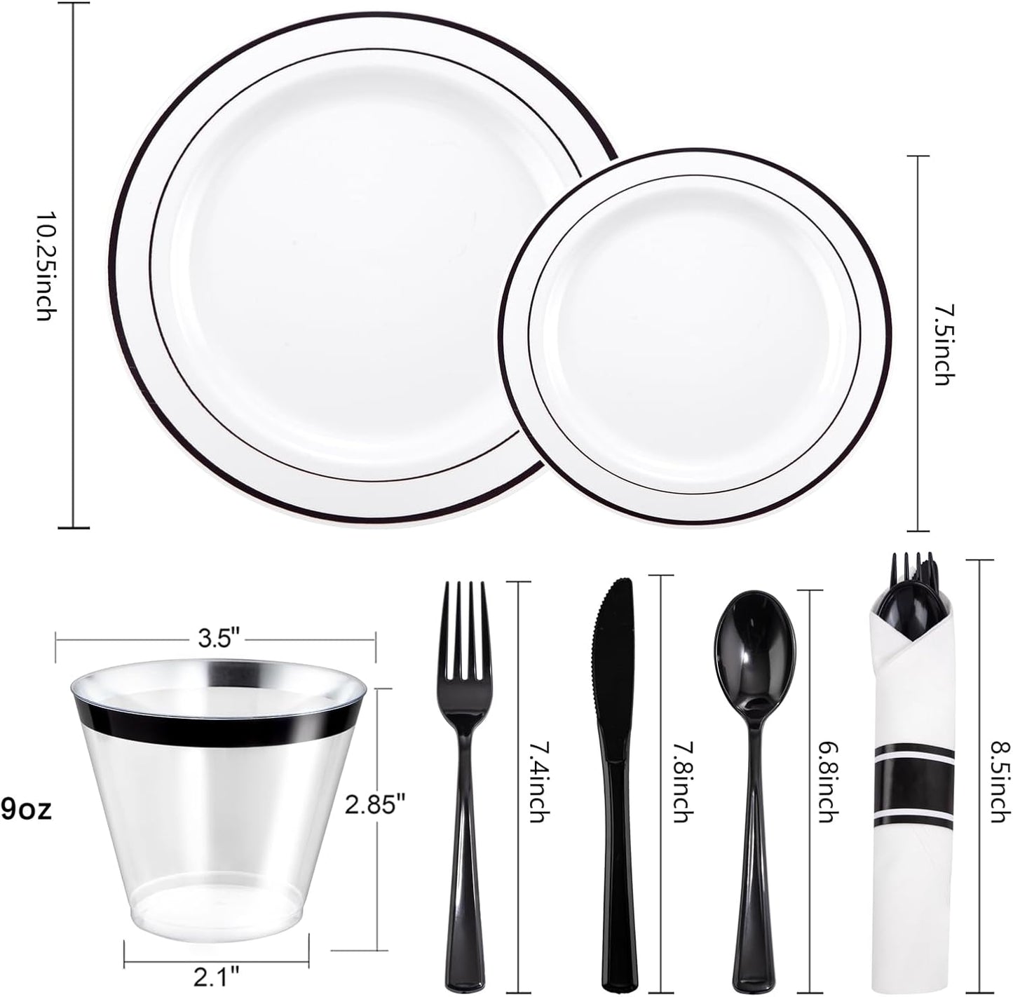 WELLIFE 350-Piece Gold Disposable Plates and Cutlery Set - Premium 10.25" Dinner Plates, 7.5" Dessert Plates, 9oz Cups & Cutlery for Weddings, Catering Events - 50 Guest Service - Elegant & Sturdy