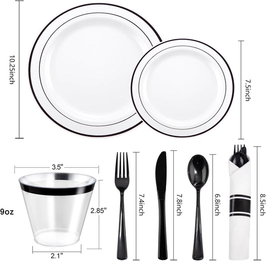WELLIFE 350-Piece Gold Disposable Plates and Cutlery Set - Premium 10.25" Dinner Plates, 7.5" Dessert Plates, 9oz Cups & Cutlery for Weddings, Catering Events - 50 Guest Service - Elegant & Sturdy