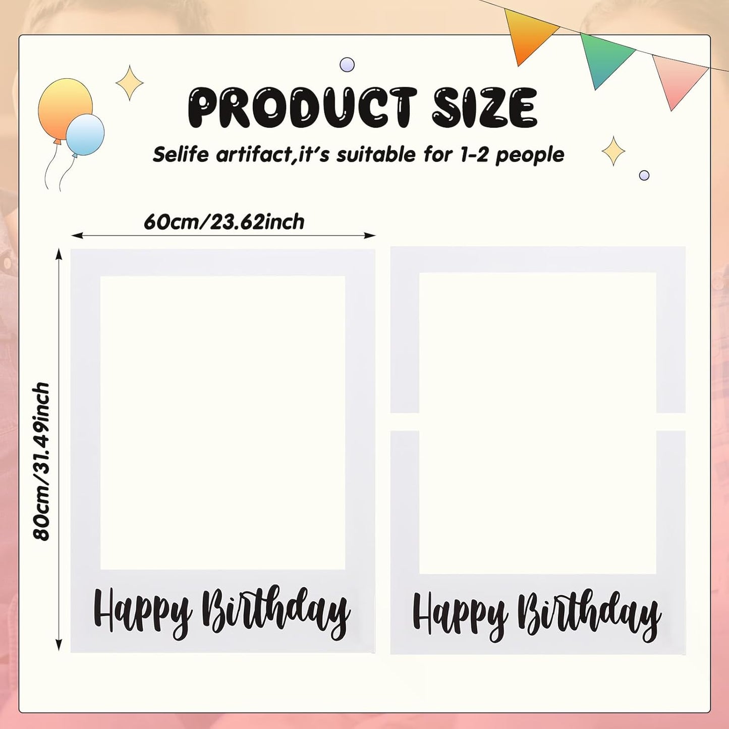 Beeveer 32 x 24 Inch Extra Large Happy Birthday Photo Booth Selfie Frame Props Picture DIY Cutouts Photo Backdrop Cardboard Props for Party Supplies Favors(Vertical,Shiny Gold)