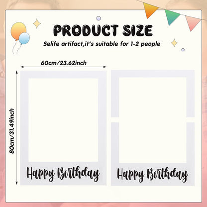 Beeveer 32 x 24 Inch Extra Large Happy Birthday Photo Booth Selfie Frame Props Picture DIY Cutouts Photo Backdrop Cardboard Props for Party Supplies Favors(Vertical,Shiny Gold)