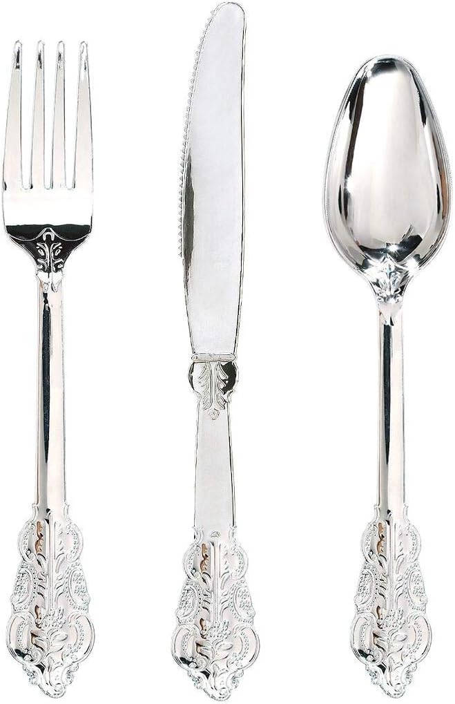 WDF300 Pieces Gold Plastic Silverware - Heavy Duty Disposable Cutlery Set Plastic Gold Silverware Set Includes 100 Forks, 100 Spoons, 100 Knives for Party Baby Shower Wedding Spring