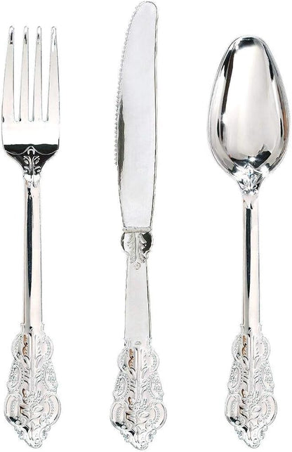 WDF300 Pieces Gold Plastic Silverware - Heavy Duty Disposable Cutlery Set Plastic Gold Silverware Set Includes 100 Forks, 100 Spoons, 100 Knives for Party Baby Shower Wedding Spring