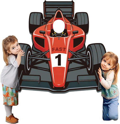 WADORN Race Car Photo Prop Selfie Frame Banner, 5x5.2 Ft Large Racing Theme Party Decorations Backdrop Red Fast 1 Car Photography Background Hanging Supplies for Men Home Racing Birthday Party