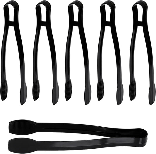 6Pcs Black Plastic Salad Tongs, Kitchen Serving Tongs for Buffets, Catering, Dinner Parties, Banquets, Events, Weddings, 9 Inches (Black)