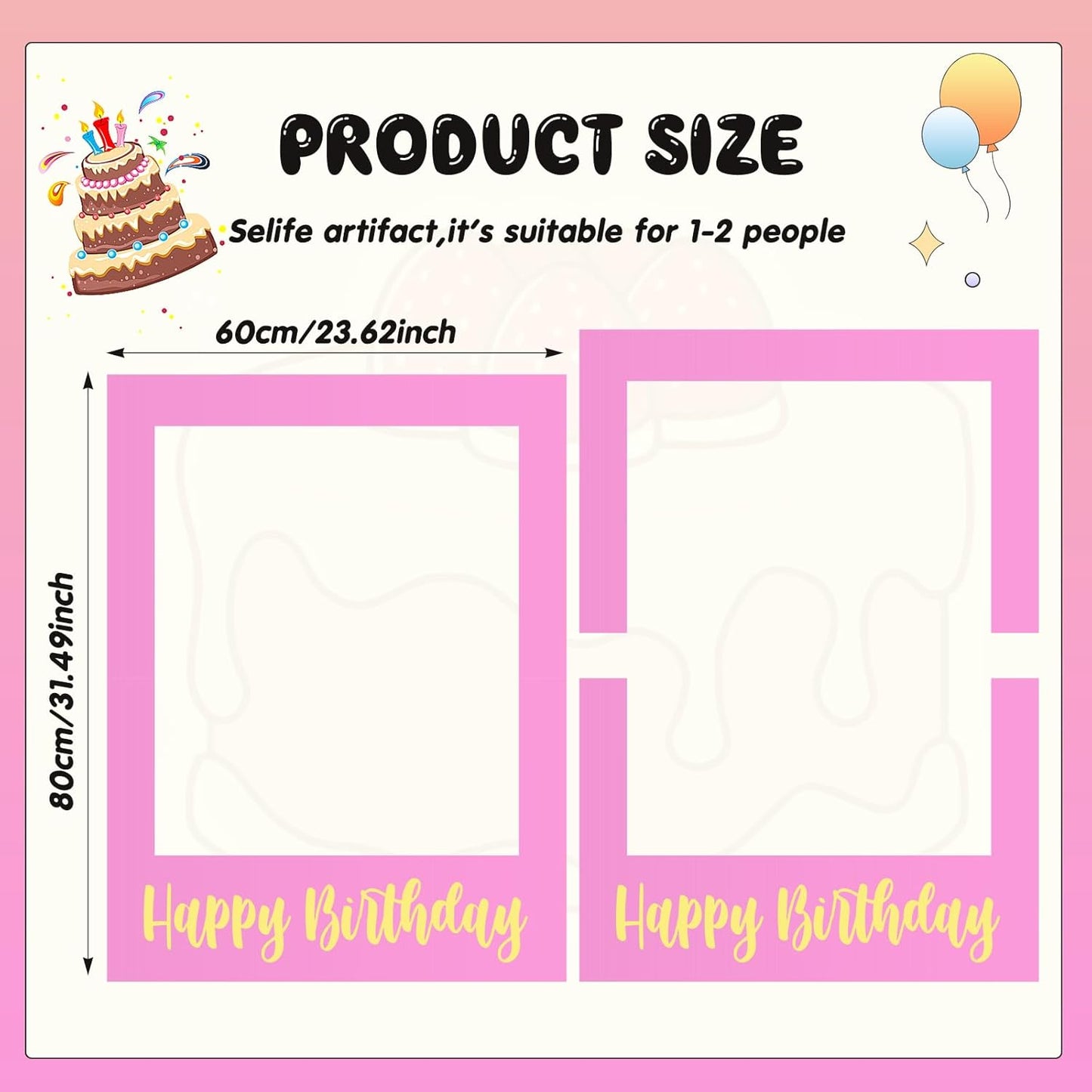 Beeveer 32 x 24 Inch Extra Large Happy Birthday Photo Booth Selfie Frame Props Picture DIY Cutouts Photo Backdrop Cardboard Props for Party Supplies Favors(Vertical,Shiny Gold)