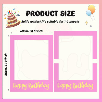 Beeveer 32 x 24 Inch Extra Large Happy Birthday Photo Booth Selfie Frame Props Picture DIY Cutouts Photo Backdrop Cardboard Props for Party Supplies Favors(Vertical,Shiny Gold)