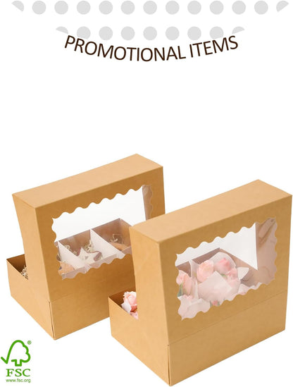 qiqee Auto-pop Up Cupcake Boxes with Window White 40PCS 12 Count Cupcake Box 13"x10"x3.5" Cupcakes Carrier, 12 Cupcake Containers with 2 rolls of pink ribbons