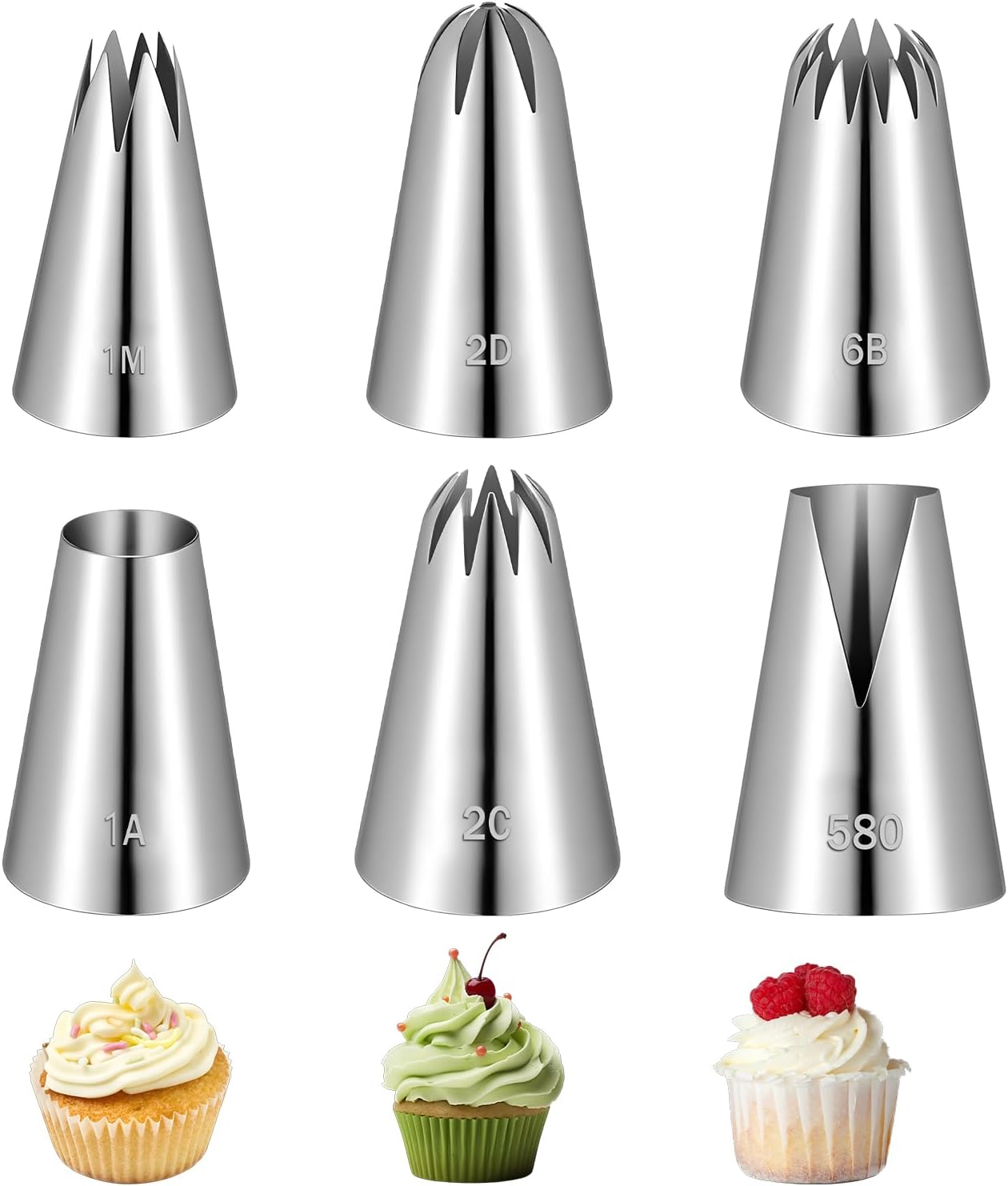 6 Pack Large Piping Tips Set Stainless Steel Cupcake Icing Tips Cake Decorating Frosting Nozzles Reusable Cake Piping Kit Decorating Supplies for Pastry Baking Cookies Butter Cream Puff Accessories