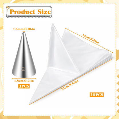 Piping Bags and Tips Set, 20 Disposable Pastry Bag 3 Piping Tips, Pastry Bags Cakes Decorating Supplies Kit Cookie Decorating Supplie Baking Supplies for Lettering, Outlines Detail Work
