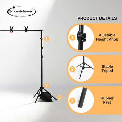 ShowMaven Backdrop Stand, 6.4ft x 10ft Adjustable Photo Background Stand with Carry Bag for Photography Photo Video Studio, Baby Shower, Birthday Party (6.4ftx10ft)