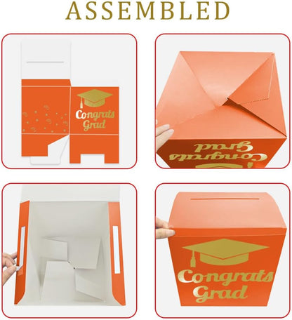 Graduation Card Box Holder, Congrats Grad Foldable Cardboard Decorations Box for Graduation Party Decoration and Grad Parties (Black)
