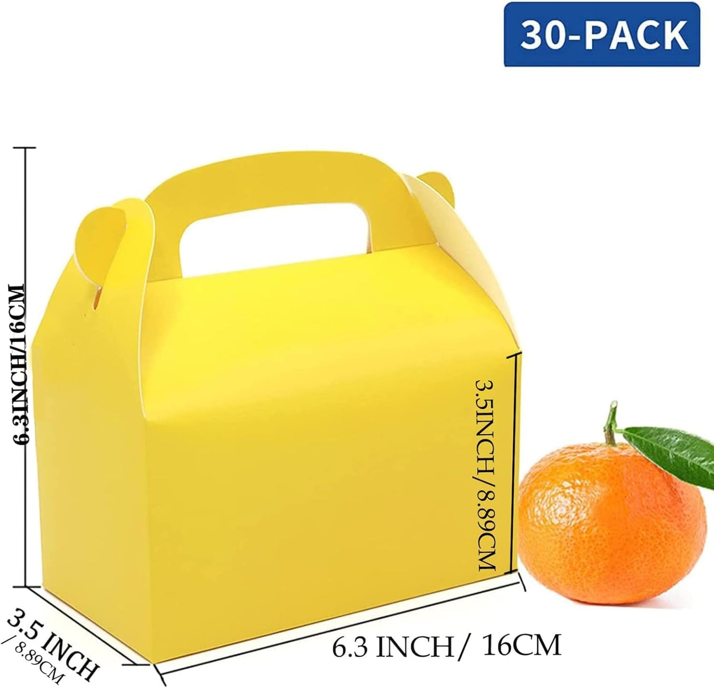 30-Pack Yellow Party Favor Treat Boxes, Goodie Candy Box, Gable Paper Gift Boxes with Handles Perfect for Construction and Chic Yellow Submarine Party Decoration Supplies