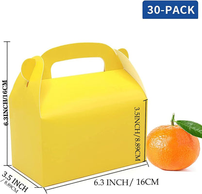 30-Pack Yellow Party Favor Treat Boxes, Goodie Candy Box, Gable Paper Gift Boxes with Handles Perfect for Construction and Chic Yellow Submarine Party Decoration Supplies