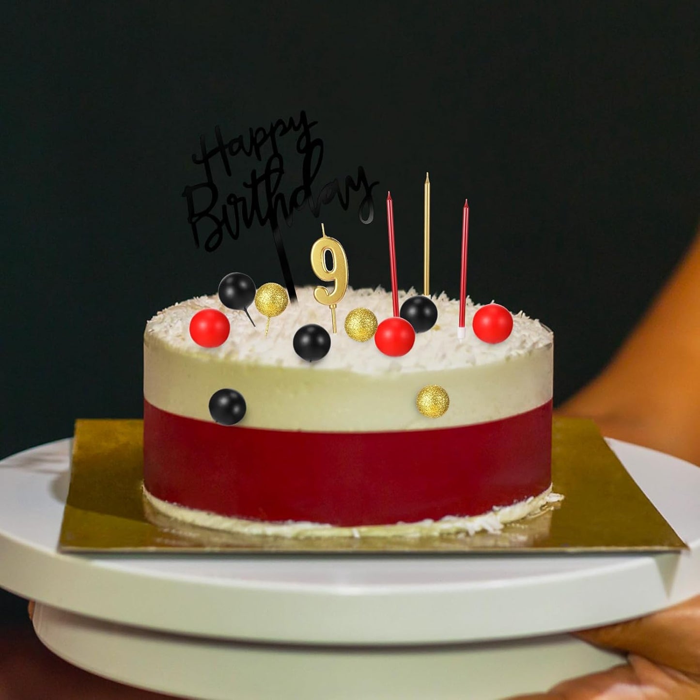 Yerliker 34 Pcs Happy Birthday Cake Toppers Decorations Birthday Candles DIY Cake Decor for Men Women Wedding Anniversary(Gold)