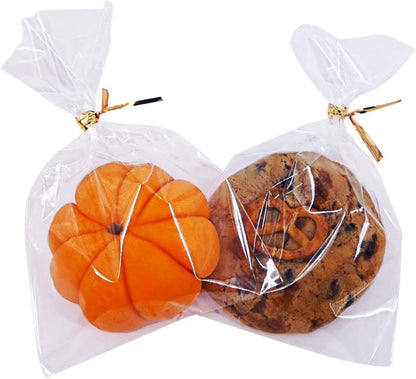 Wowfit 100 CT 6x10 Inch Clear Flat Cellophane Treat Bags with 6” Gold Twist Ties, Cello Packaging for Gift Wrapping, Decorations, and Food Storage