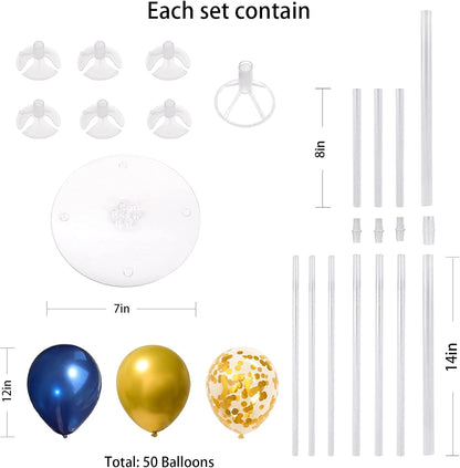 4 Set Balloon Stand Kit for Table Centerpieces With Balloon and Base Party Decorations for Birthday Wedding Retirement Graduation Baby Shower (Navy Silver)