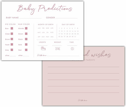 Baby Predictions and Advice Cards, 5" x 7" Pink Baby Shower Predictions Cards, Daily Party Games & Activities Favors for Newparents - G08