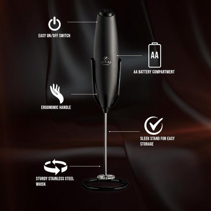 Zulay Kitchen Powerful Milk Frother Wand With Duracell Batteries - Ultra Fast Handheld Drink Mixer - Electric Whisk Foam Maker for Coffee, Lattes, Cappuccino & Matcha - Z1 Motor - Black - Colors A