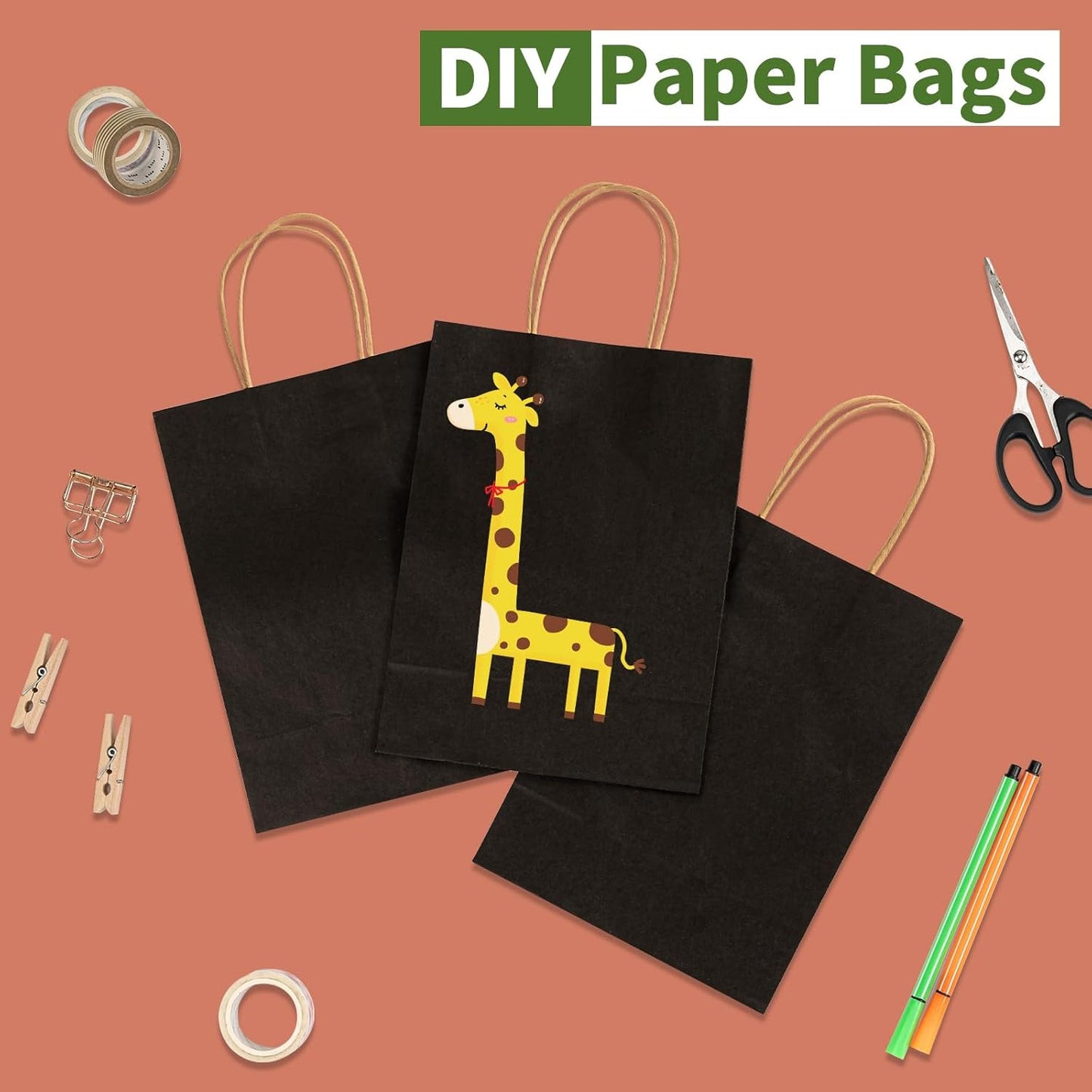 RACETOP 32 Pack Small Paper Gift Bags with Handles, 5.8"×3.2"×8.25" Kraft Paper Party Favor Bags Bulk for Kids Birthday, Baby Shower, Crafts, Wedding, Party Supplies (8 Colors)