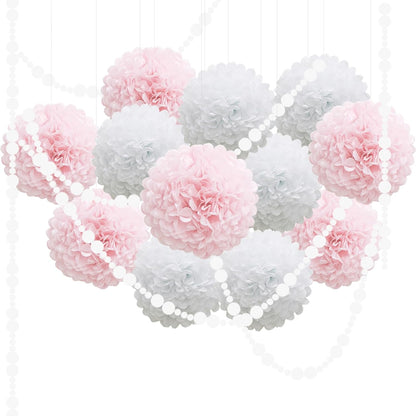 Pastel Tissue Paper Pom Poms Colorful Easter Macaron Kids Birthday Wedding Shower Tissue Flower Hanging Party Supplies(12pcs)