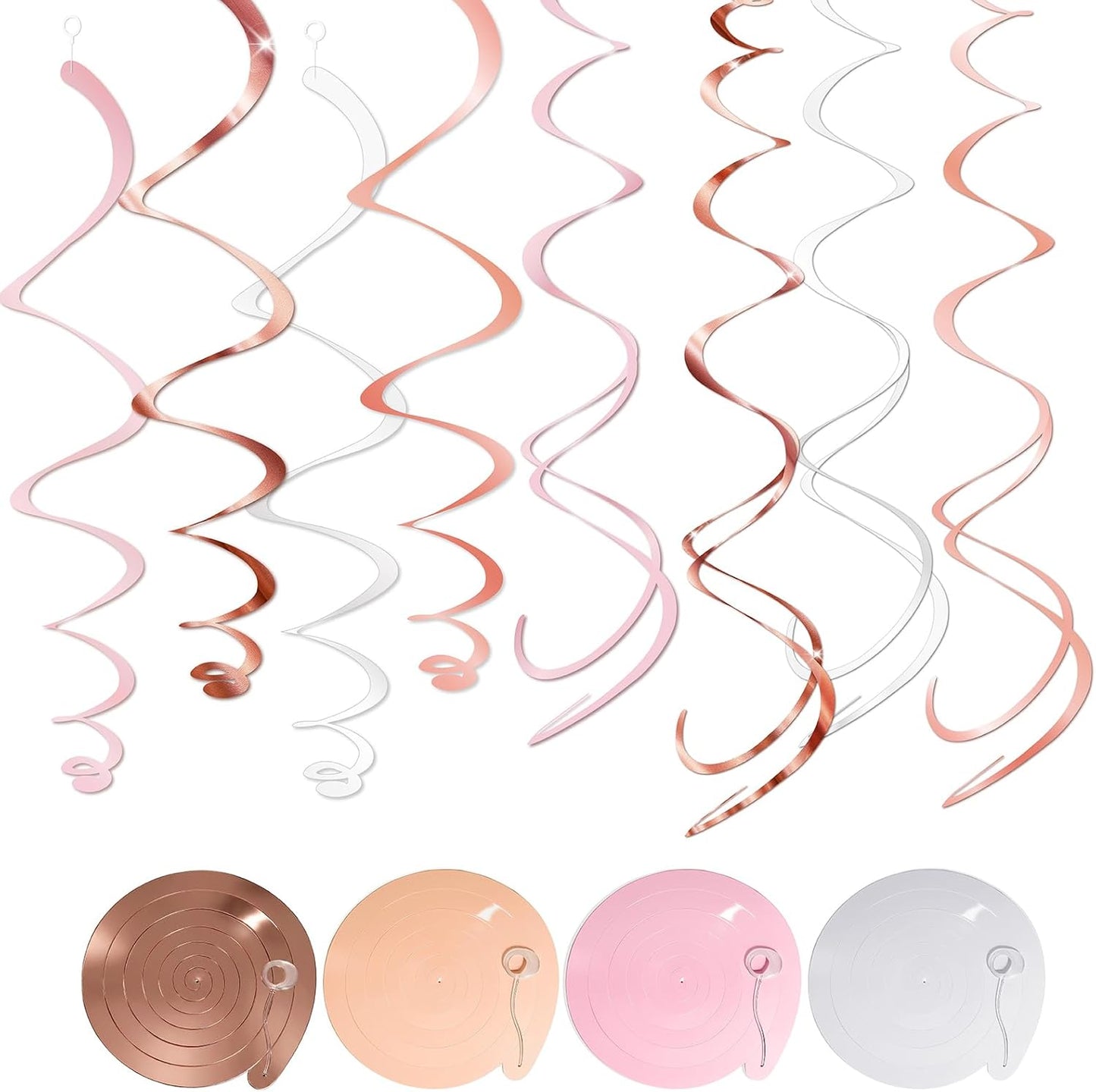 HonuGoGo Pink Hanging Swirl Decorations for Party – 42PCS Rose Gold Foil Ceiling Streamers with Hooks for Birthday, Bridal Shower, Bachelorette, Holiday Celebrations