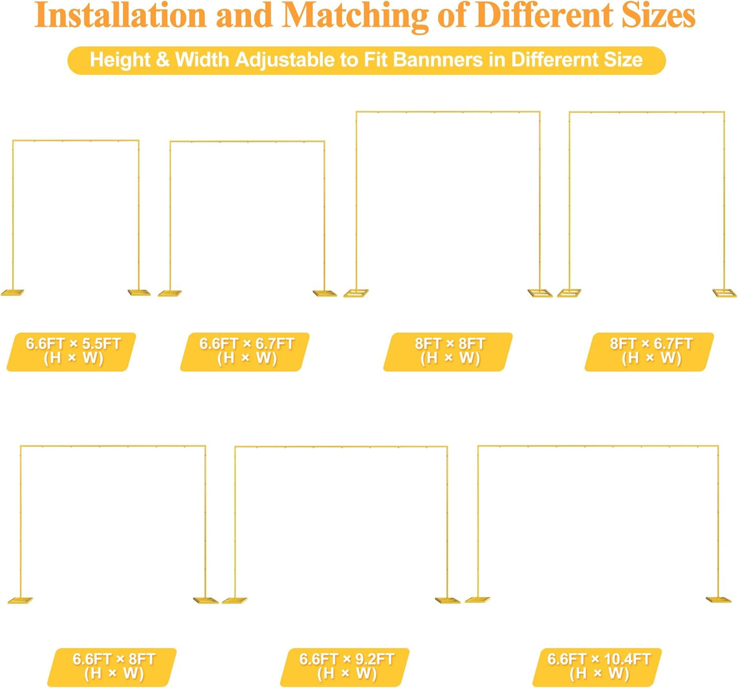 Putros Heavy Duty Backdrop Stand 8ft x 8ft Gold Pipe and Drape Kit Adjustable Metal Backdrop Sand for Wedding Photobooth Exhibition Decoration