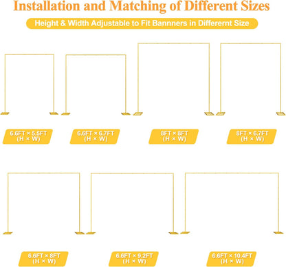 Putros Heavy Duty Backdrop Stand 8ft x 8ft Gold Pipe and Drape Kit Adjustable Metal Backdrop Sand for Wedding Photobooth Exhibition Decoration