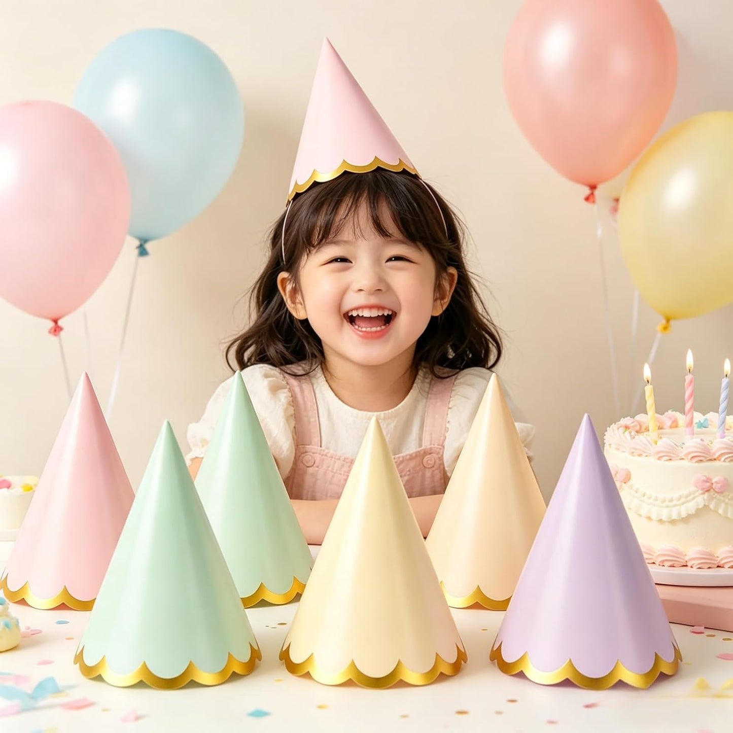 Pre-Assembled Pastel Party Hats for Kids, Birthday Party Hats for Adults