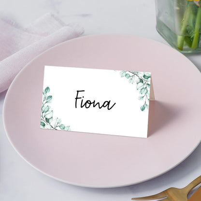 Gold Foil Border Place Cards, Set of 25 Tent Name Cards for Table Setting, Food Label for Wedding, Baby Shower, Birthday Dinner Party Supplies -010
