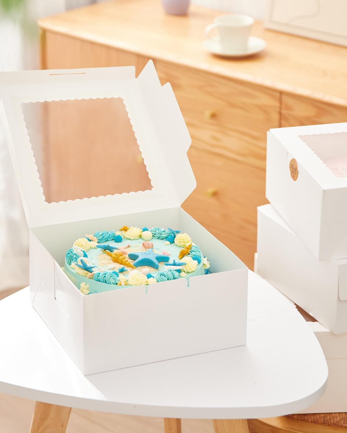 Kootek 15pcs Cake Boxes, 10x10x8 Inches Tall Cake Box with Window, White Bakery Boxes, Large Baking Boxes, Square Cardboard Cake Box for Multi-Layer Cakes, Cake Decorating Supplies for Gift Giving