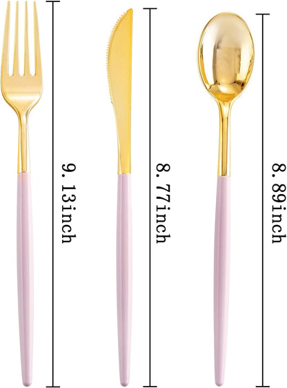SUT 150Pcs Silver Plastic Silverware, Silver Disposable Cutlery, Heavy Duty Disposable Silverware, Plastic Utensils Include 50 Plastic Forks, 50 Plastic Spoons, 50 Plastic Knives