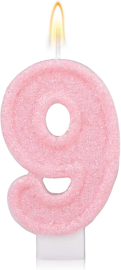 Pink Number One Birthday Candles, Romantic Cake Glitter Pink Number 1st Candles Anniversary Cake First Topper Decoration Cute Birthday Party Supplies for Wedding Anniversary Celebration Supplies (1)