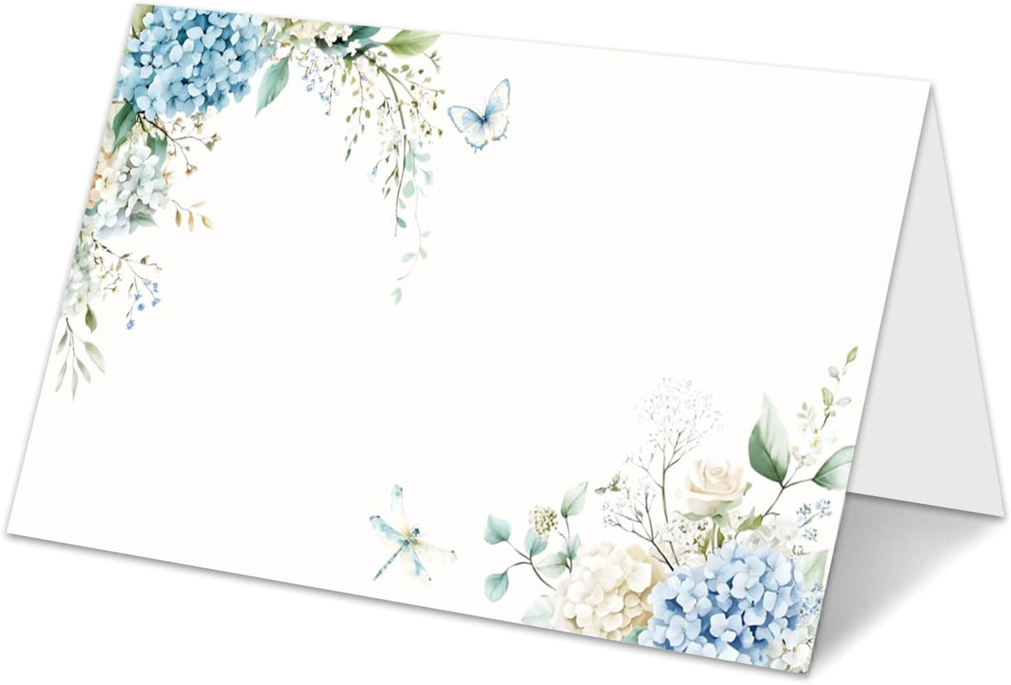 Blue Floral Place Cards for Table Setting, Birthday Baby Shower Folded Tent Cards Wedding Seating Cards for Bridal Shower, Anniversary, Engagement Food Name Card for Party Decoration, 25pcs /A10