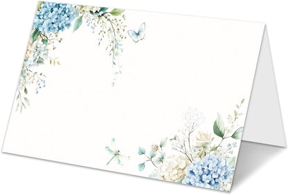 Blue Floral Place Cards for Table Setting, Birthday Baby Shower Folded Tent Cards Wedding Seating Cards for Bridal Shower, Anniversary, Engagement Food Name Card for Party Decoration, 25pcs /A10