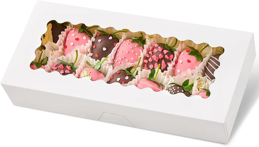 Kucoele 20 PCS Cookie Boxes with Window, 12.5 x 5.5 x 2.5 Inches Bakery Boxes Auto-Popup Treat Boxes for Chocolate Covered Strawberries, Hot Cocoa Bombs, Pastries, Donuts, Muffins
