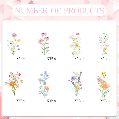 Rngmsi Flower Birthday Cupcake Toppers Decorations, 40PCS Wildflower Baby in Bloom Baby Shower Cake Decorations for Girls Women, Garden Floral Fairy Party Decor