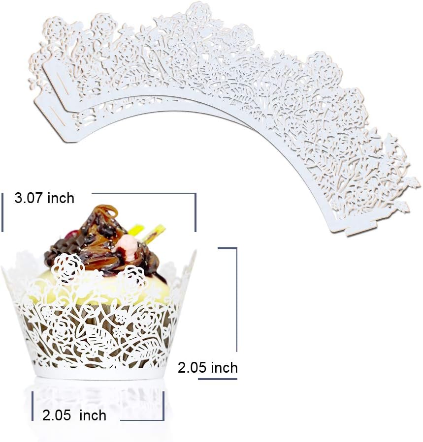 YOZATIA 60pcs Black Rose Lace Cupcake Wrappers Holders, Laser Cut Cupcake Liners Decorative Liners for Wedding Party Birthday Cake Decoration Supplies
