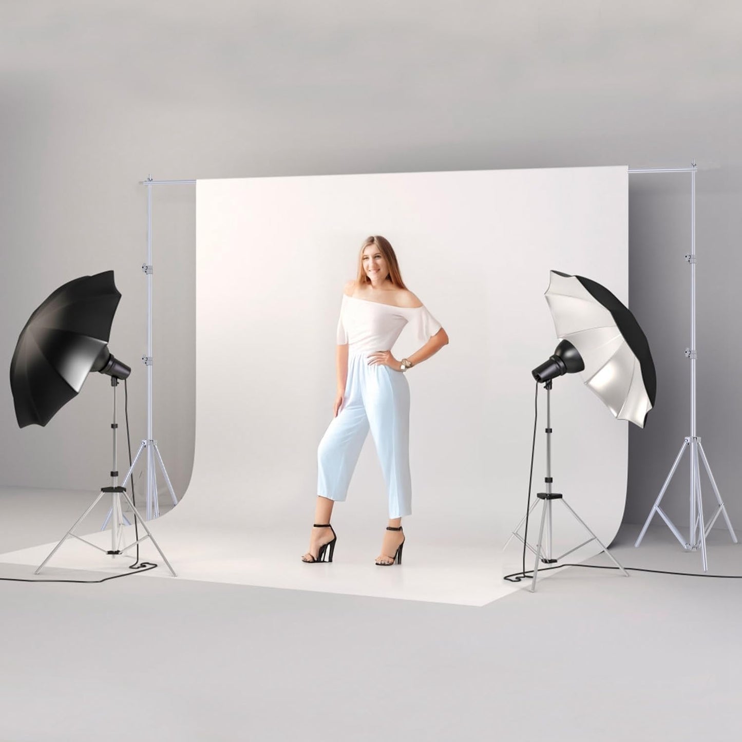 10ft Adjustable Backdrop Stand Kit, Heavy-Duty Photography Background Support System with Clamps & Carry Bag, Photo Video Studio Backdrop Stand for Parties, Weddings, Green Screen & Banner Display