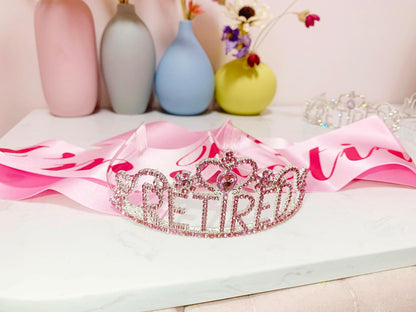 JETKONG Retirement Party Decorations Retired Tiara/Crown, Retired Sash for Women Retirement Gifts, Retirement Party Supplies, Gifts, Favors (Rose Gold)
