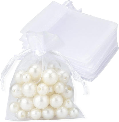 joycraft 50Pcs Organza Bags, 2x3 inch Gift Favor Bags, White Wedding Favor Bags, Jewelry Pouches with Drawstring, Mesh Bags Drawstring for Jewelry, Festival, Makeup, Candy, Desserts