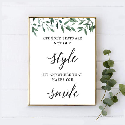 Andaz Press Wedding Party Signs, Natural Greenery Green Leaves, 8.5x11-inch, Bridal Shower Scavenger Hunt, 1-Pack - Colors B