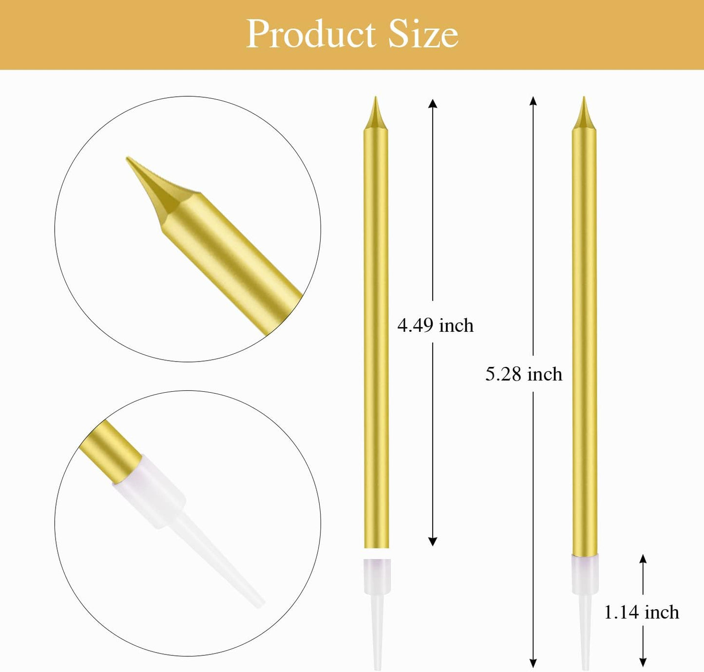 BEAN LIEVE 24-Count Birthday Candles - Long Thin Cake Candles Slow Burning Candles for Birthday, Wedding, Lucky Party Decoration (Champagne Gold)