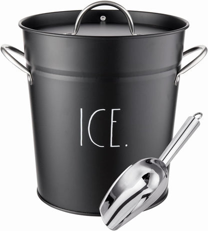 Rae Dunn Ice Bucket with Scoop - Stainless Steel Bucket with Handle, Lid and Ice Scooper - 4 Qt. Storage Bin for Ice Cubes for Bars, Parties, Backyard Barbeques, Picnics, and Camping (Sage)
