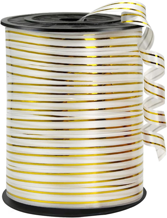 219 Yards Ribbon-White Gold Rimmed Balloon Curling Ribbons Balloon String Balloon Ribbon for Gift Wrapping Curling Ribbon, for DIY Decor Ribbons， Wedding, Florist Flower,Party Decoration