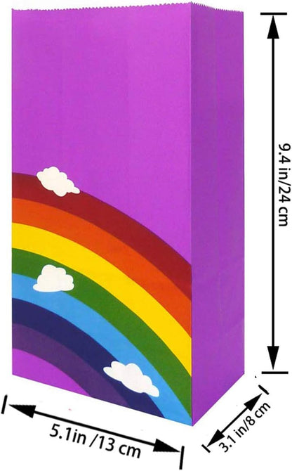 Future Life 24 pcs Rainbow Party Favor Paper Bags, 5.2 * 3.2 * 9.6 Inch, Food Safe Kraft Paper and Ink, Natural (Biodegradable), Vivid Colored,Give Away Bags.