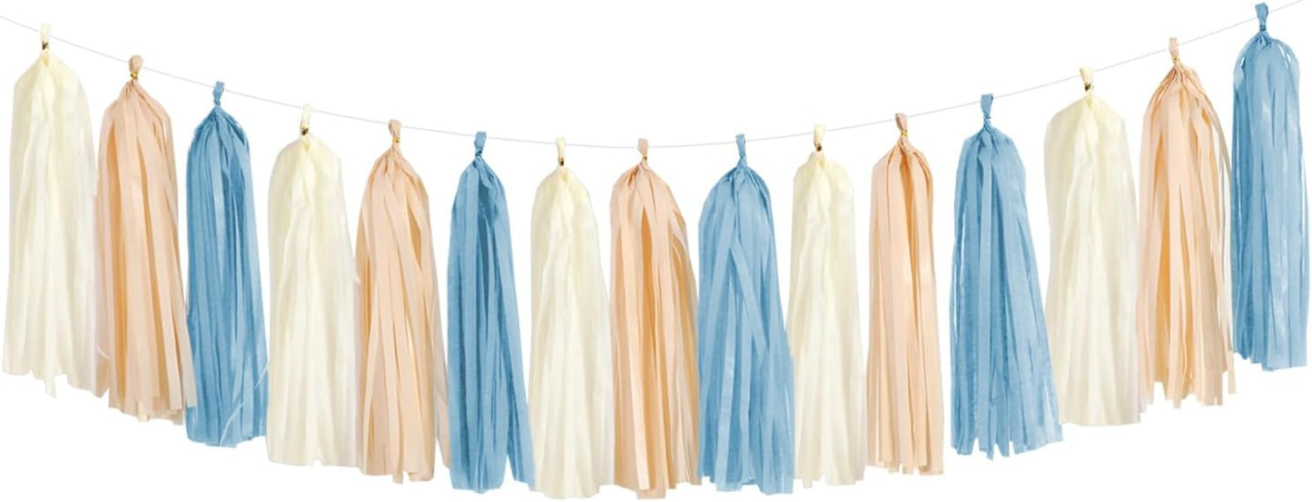 Navy-Blue White-Silver Tassel Garland Streamers - 15pcs Party Decorations Tissue Paper Tassels Banner,Graduation 2025 Wedding Baby Bridal Shower Hanging Decoration Boy Birthday Backdrop Decor Panduola
